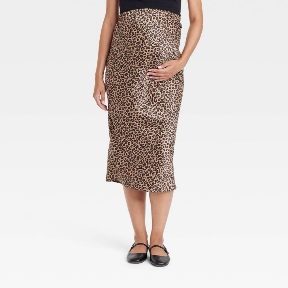 Midi Maternity A-Line Skirt Leopard Print Skirt